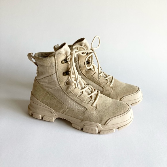 Agsdon Shoes - Agsdon Beige Suede Textile Combat Boots size EUR 38, US 7.5